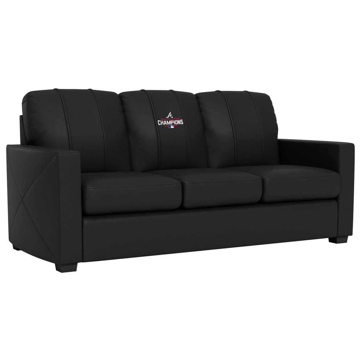 Silver Sofa with Atlanta Braves 2021 World Series Champions Logo