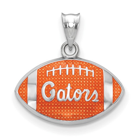University of Florida Gators UF Sterling Silver Script Enameled Football Pendant