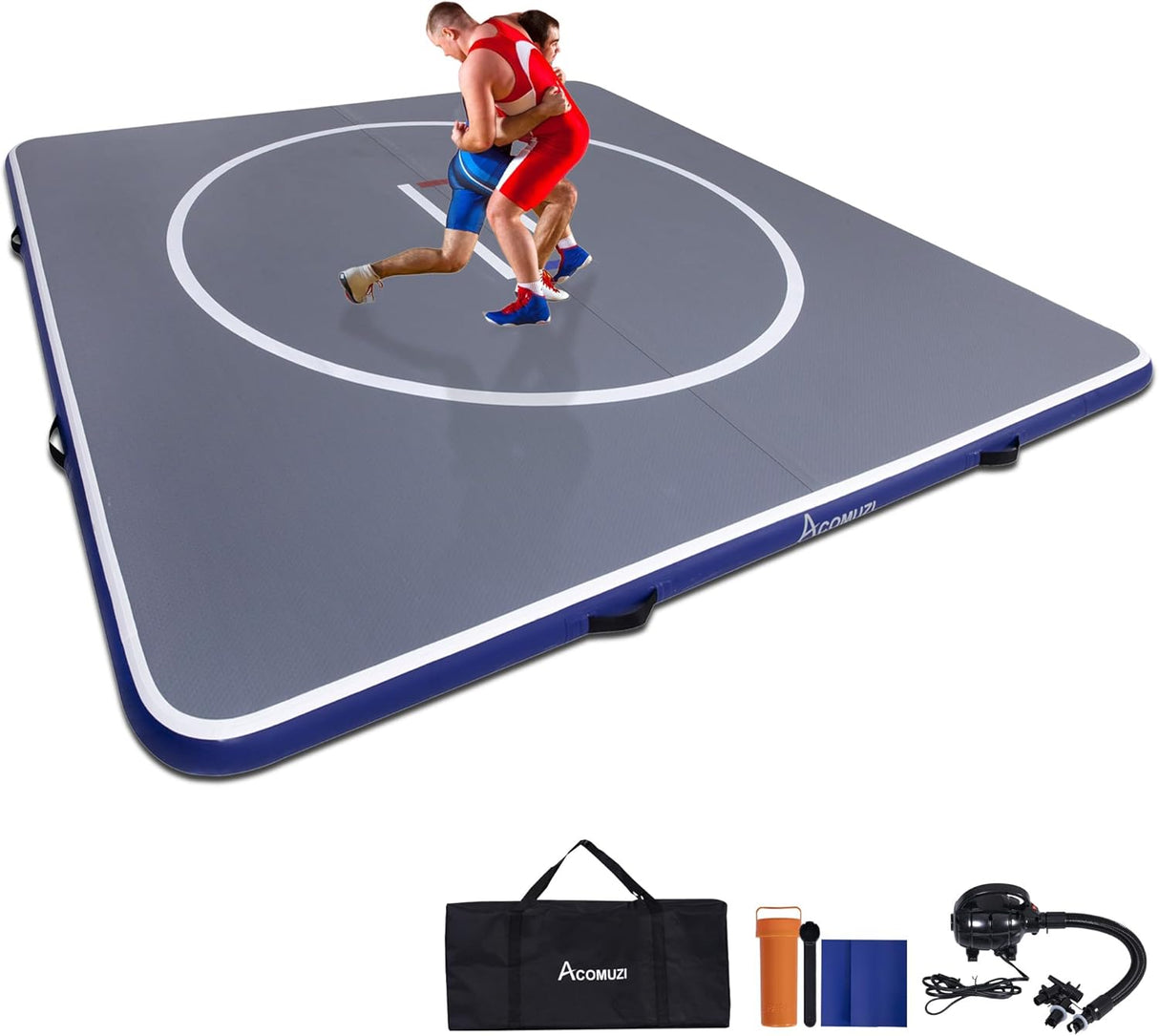 Inflatable Wrestling Mat, 10ft/ 13ft/ 16.5ft Jiu Jitsu Mats, PVC Landing Training Mat Foldable for Home Gym BJJ, MMA, Martial Art, Boxing, Grappling and Judo