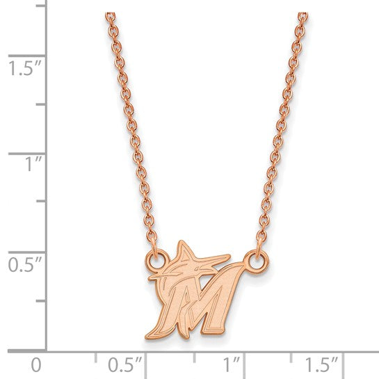 Miami Marlins MLB Sterling Silver Rose Gold Plated Small Pendant with Chain