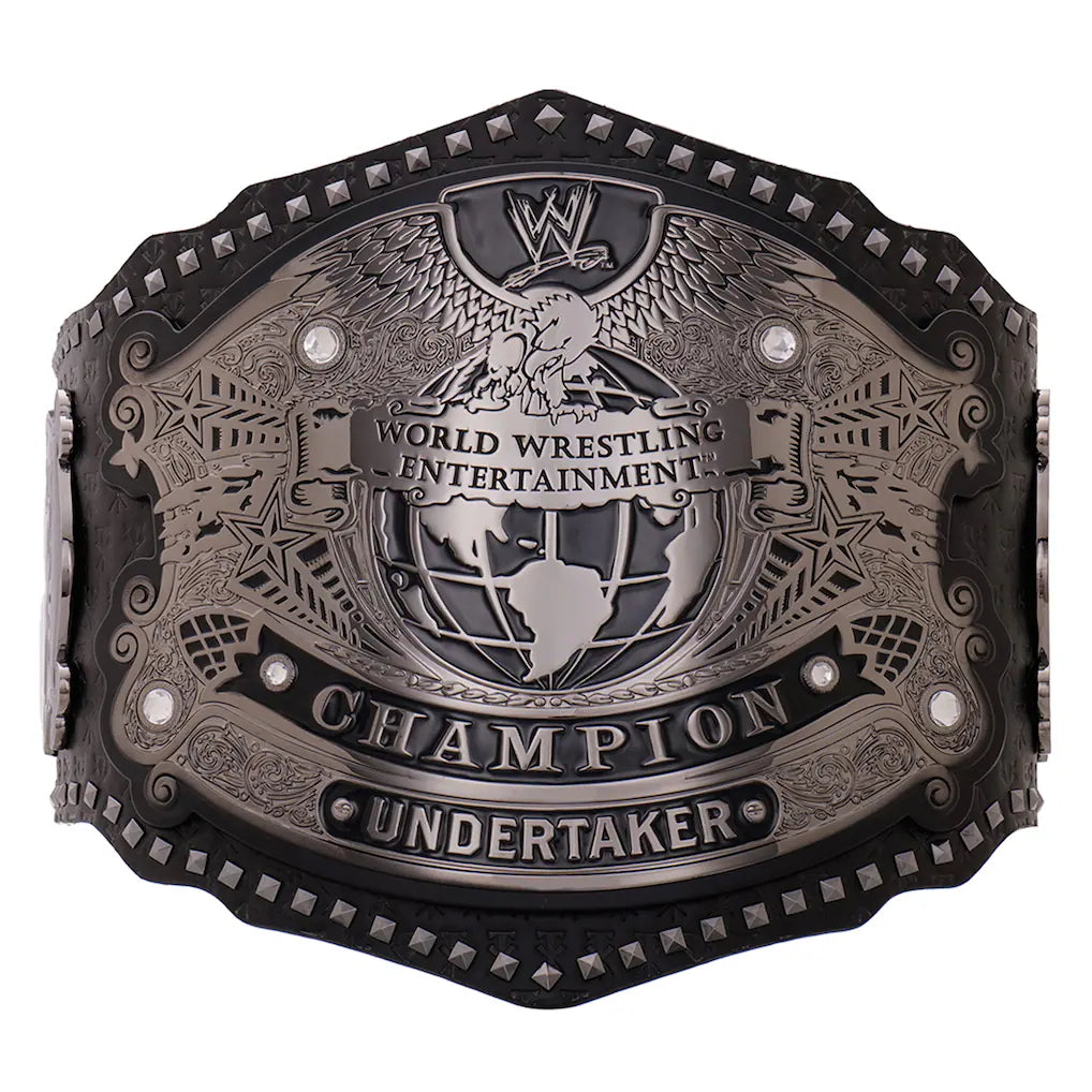 WWE championship belt with 'World Wrestling Entertainment' logo on a white background