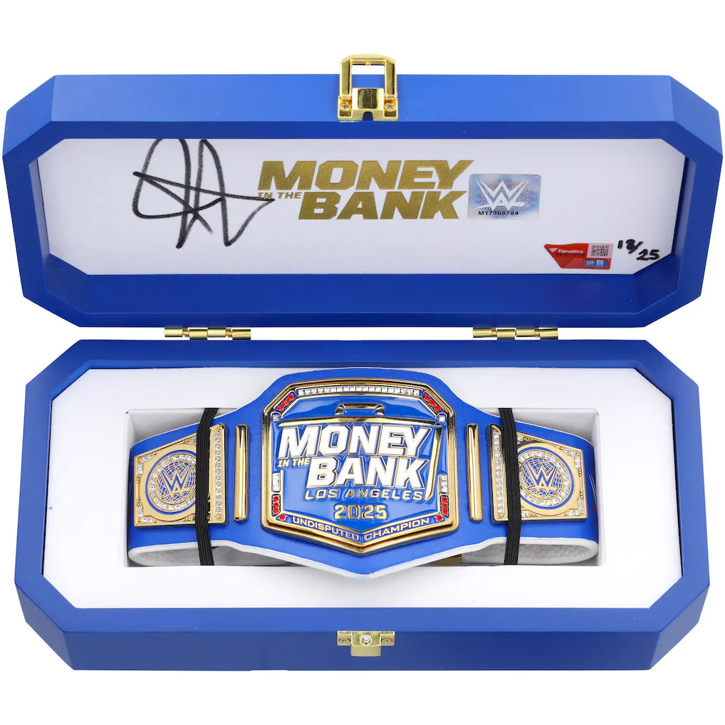 John Cena WWE Autographed Money In The Bank 2025 Blue Mini Title In Gift Box - Limited Edition of 25
