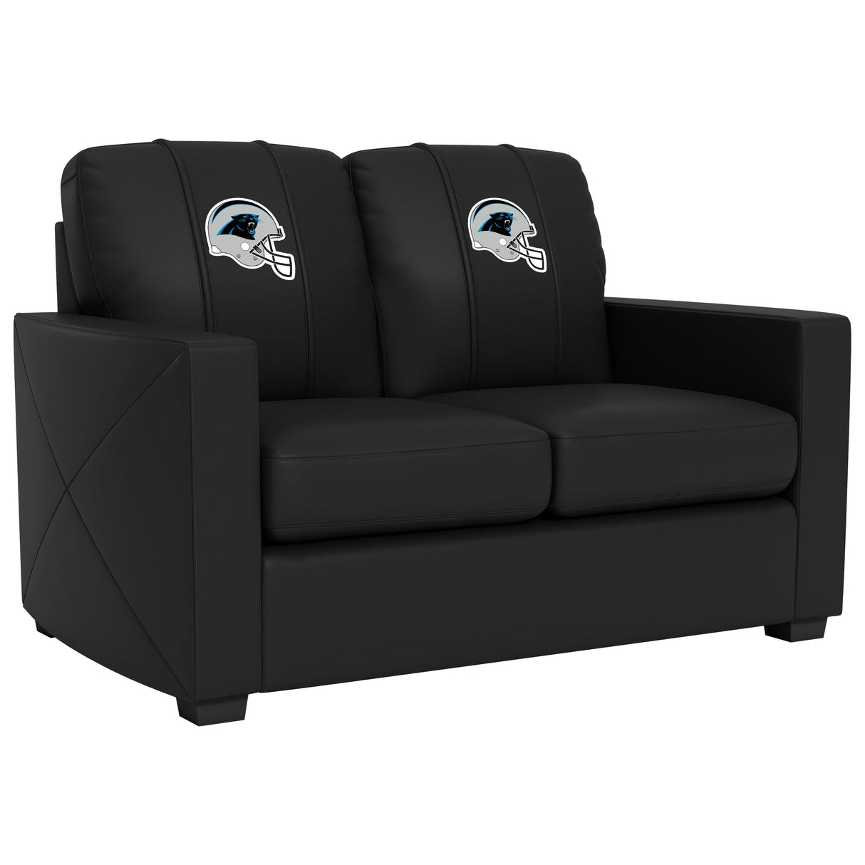 Silver Loveseat with  Carolina Panthers Helmet Logo