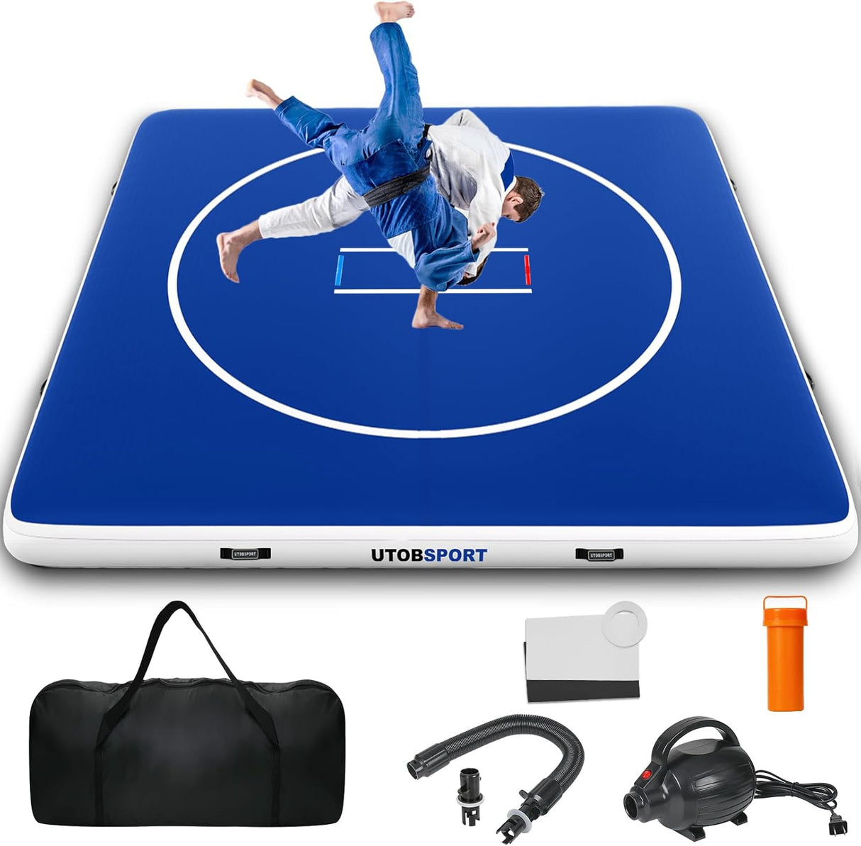 Inflatable Wrestling Mat, 10ft/ 13ft/ 16.5ft Jiu Jitsu Mats, PVC Landing Training Mat Foldable for Home Gym BJJ, MMA, Martial Art, Boxing, Grappling and Judo