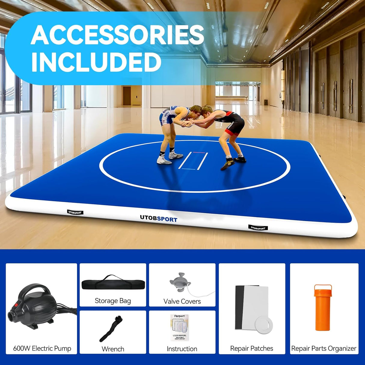 Inflatable Wrestling Mat, 10ft/ 13ft/ 16.5ft Jiu Jitsu Mats, PVC Landing Training Mat Foldable for Home Gym BJJ, MMA, Martial Art, Boxing, Grappling and Judo