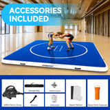 Inflatable Wrestling Mat, 10ft/ 13ft/ 16.5ft Jiu Jitsu Mats, PVC Landing Training Mat Foldable for Home Gym BJJ, MMA, Martial Art, Boxing, Grappling and Judo