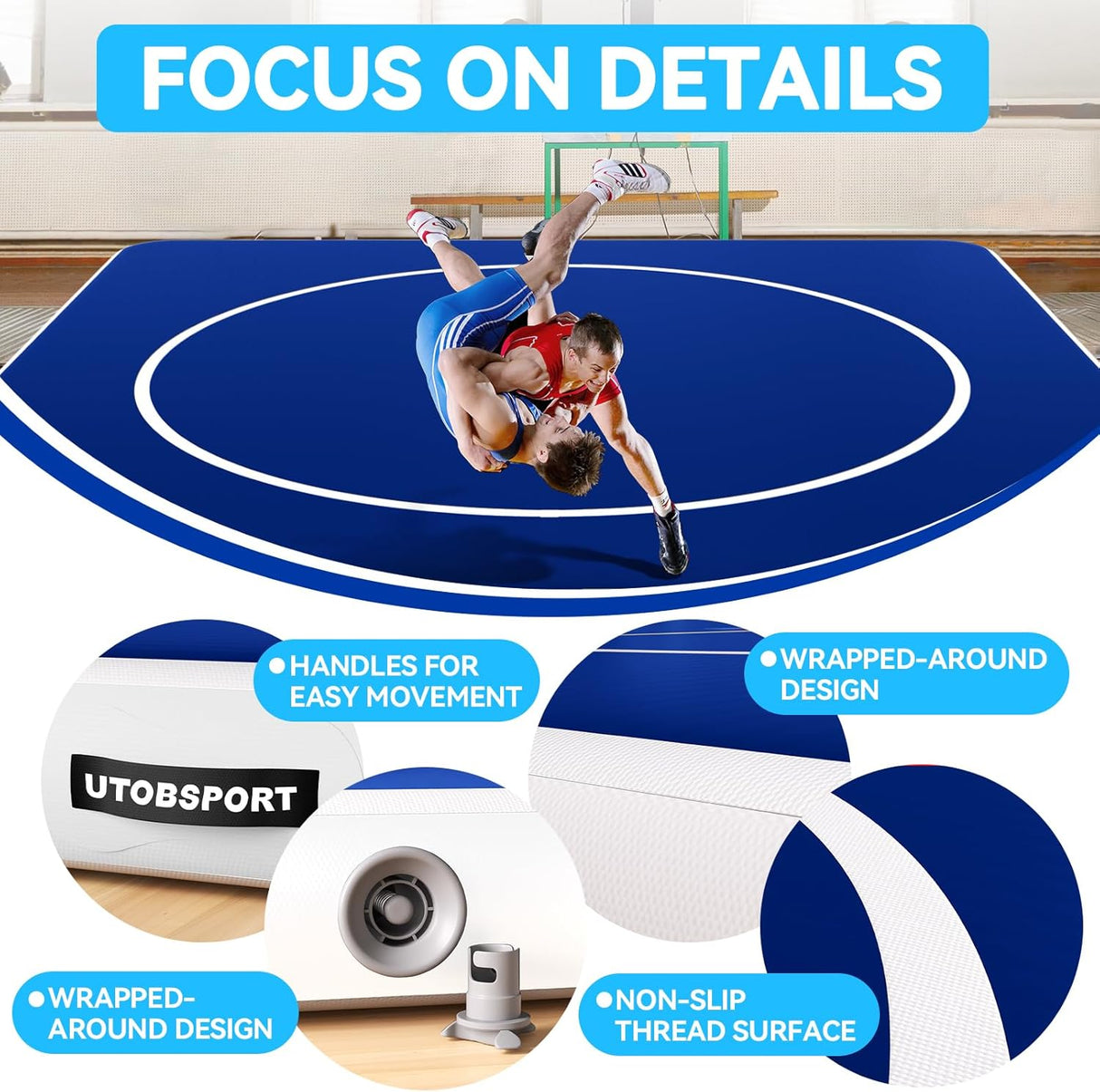 Inflatable Wrestling Mat, 10ft/ 13ft/ 16.5ft Jiu Jitsu Mats, PVC Landing Training Mat Foldable for Home Gym BJJ, MMA, Martial Art, Boxing, Grappling and Judo