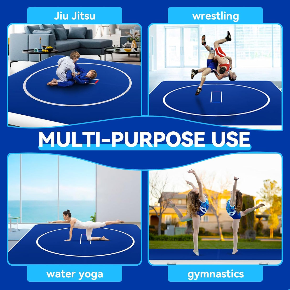 Inflatable Wrestling Mat, 10ft/ 13ft/ 16.5ft Jiu Jitsu Mats, PVC Landing Training Mat Foldable for Home Gym BJJ, MMA, Martial Art, Boxing, Grappling and Judo