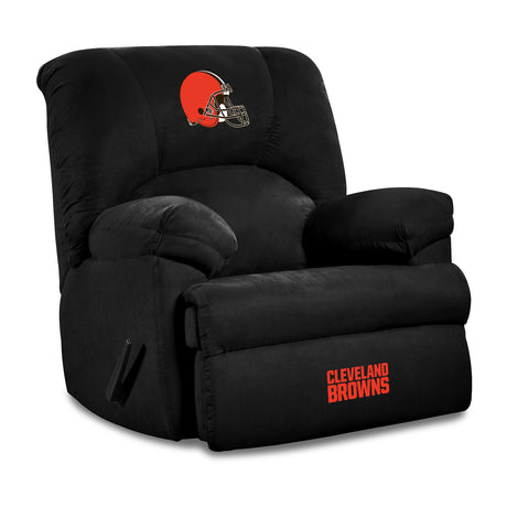 Black recliner chair with Cleveland Browns logo on a white background