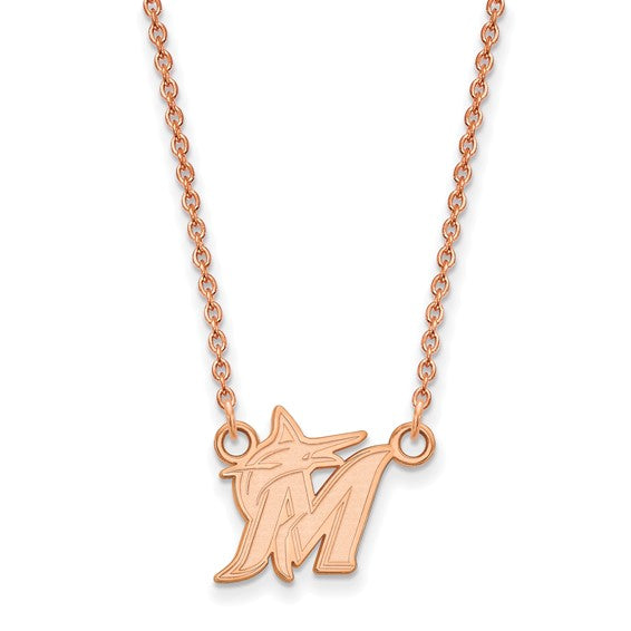 Miami Marlins MLB Sterling Silver Rose Gold Plated Small Pendant with Chain