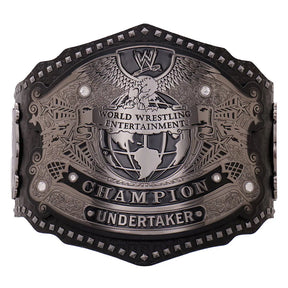 WWE championship belt with 'World Wrestling Entertainment' logo on a white background