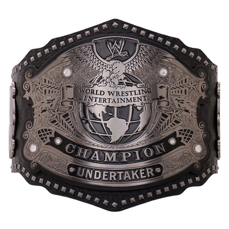 WWE championship belt with 'World Wrestling Entertainment' logo on a white background
